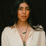 Monikh Dale x Daphine Vol. II. Monikh wears the Dale and Dhari Jade Necklaces.